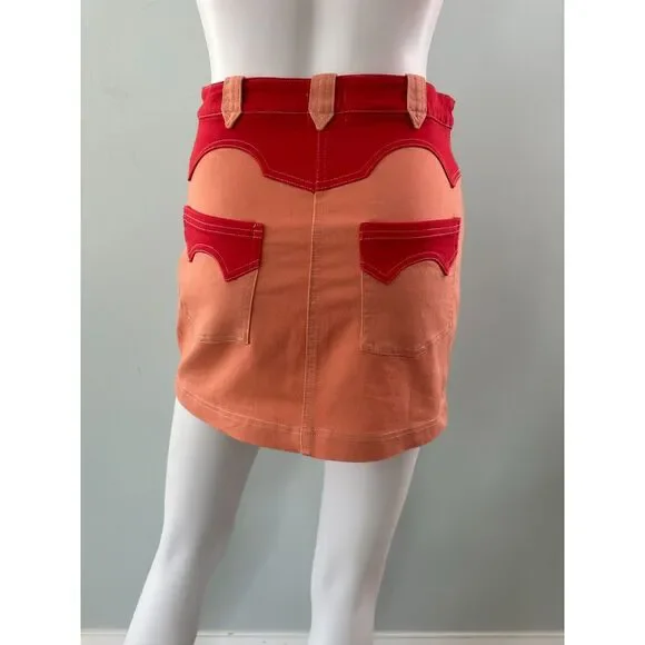 NWT Urban Outfitters BDG Cody Mini Denim Western Skirt in Pink Combo size S - Picture 2 of 5